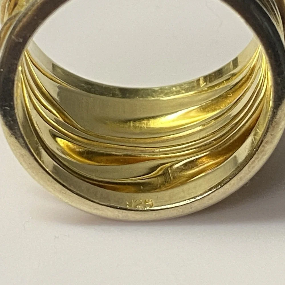 Wide Artisan 925 Gold Over Sterling Silver Ring Band Sz 8.75